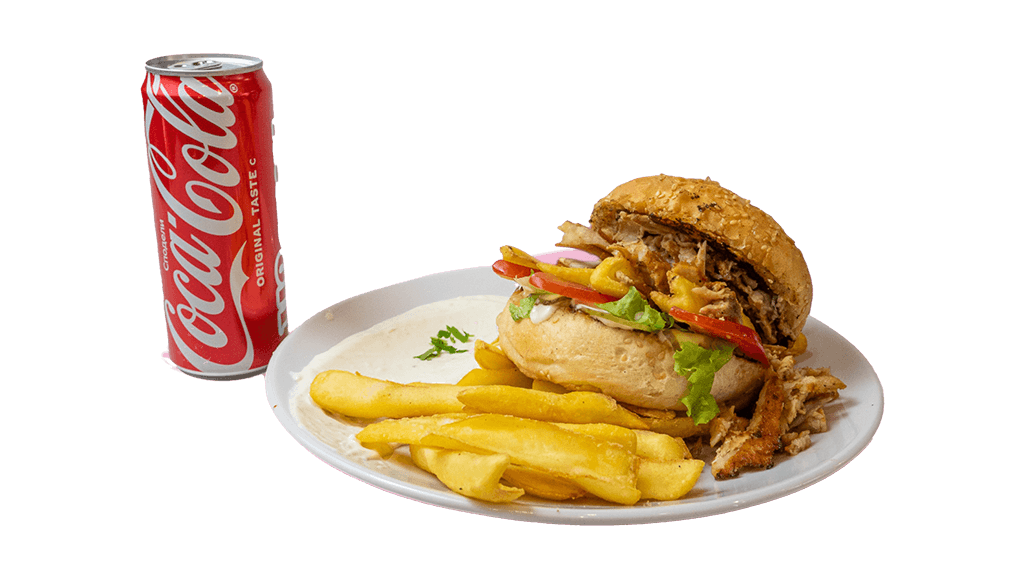 Пилешки бургер + Coca Cola Пилешки бургер + Coca Cola